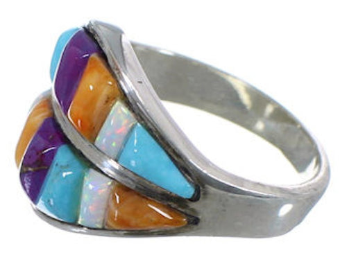 Sterling Silver Turquoise Multicolor Inlay Ring Size 7-1/2 RS35726